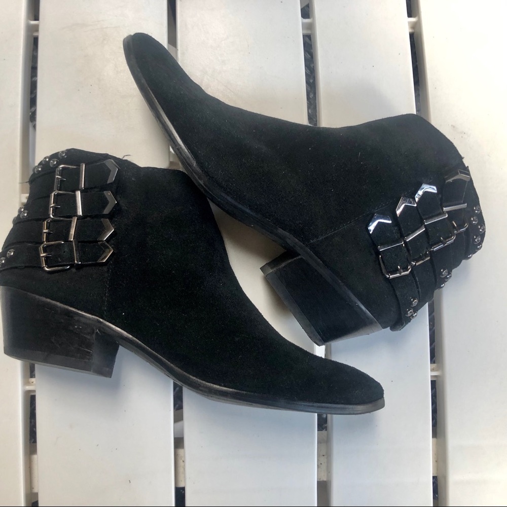 Sam Edelman Suede Ankle Boot with Gunmetal Buckles